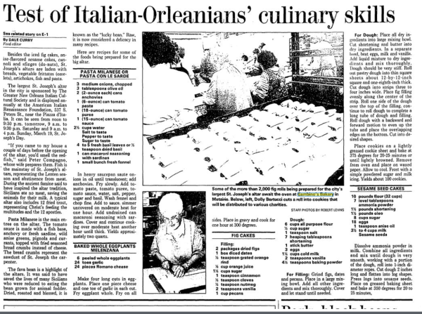 historic newspaper article showing Italian Orleans community preparing traditional foods highlighting New Orleans culinary heritage and cultural traditions